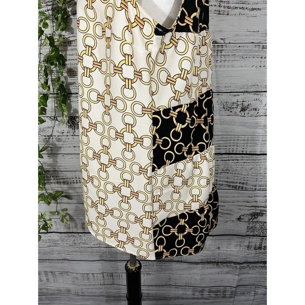 Coco Bianco Blouse Shirt size Medium Black Gold Chains Career Summer Beach Slim - Picture 8 of 11